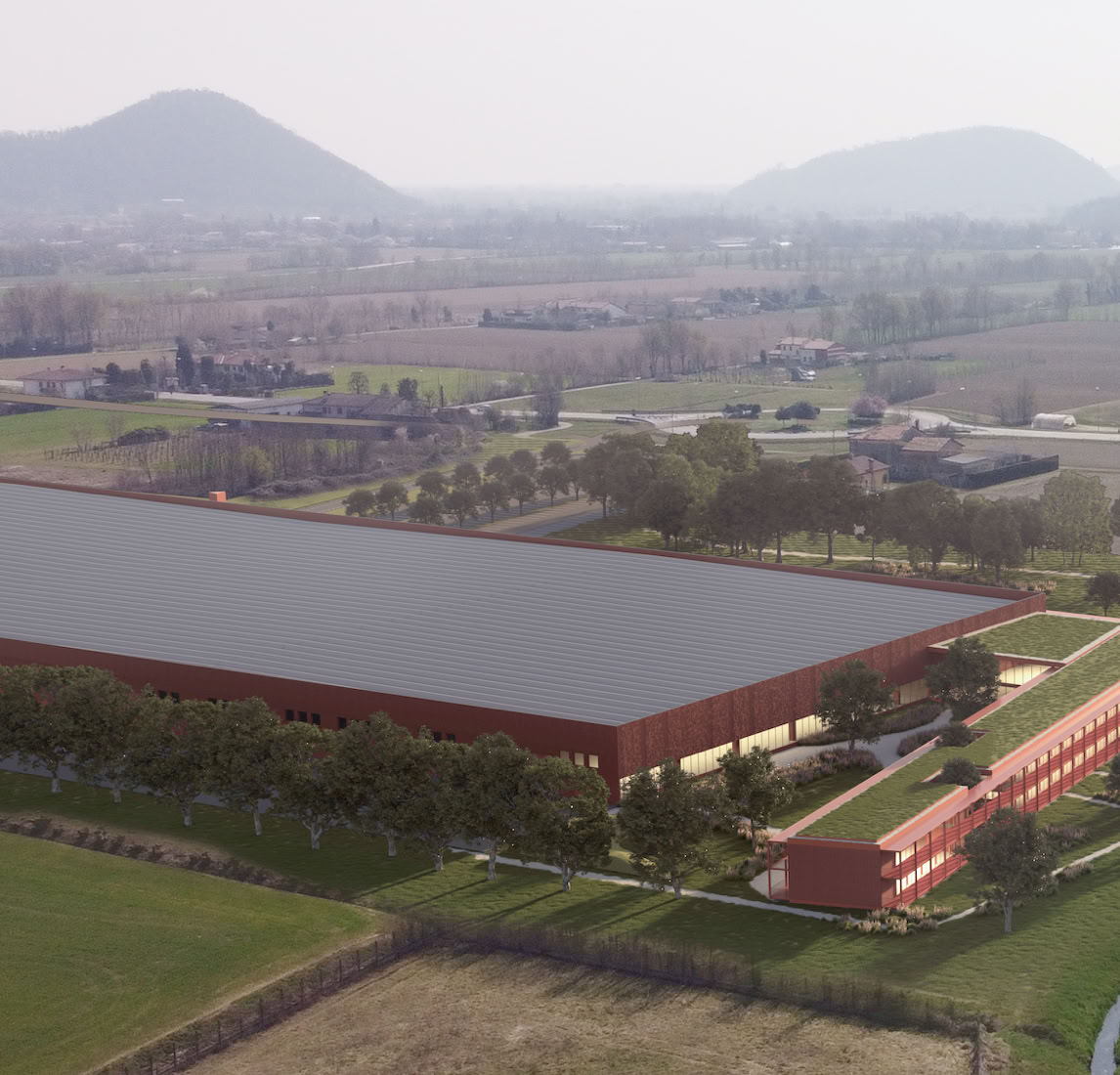 Vista aerea della nuova sede di Gibus progettata da MD41